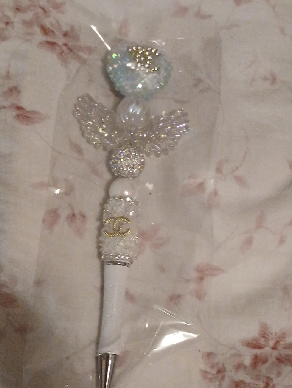 CC Embellished White Crystal Angel Pen